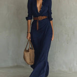 UNA | LAPEL-WRAP MAXI DRESS
