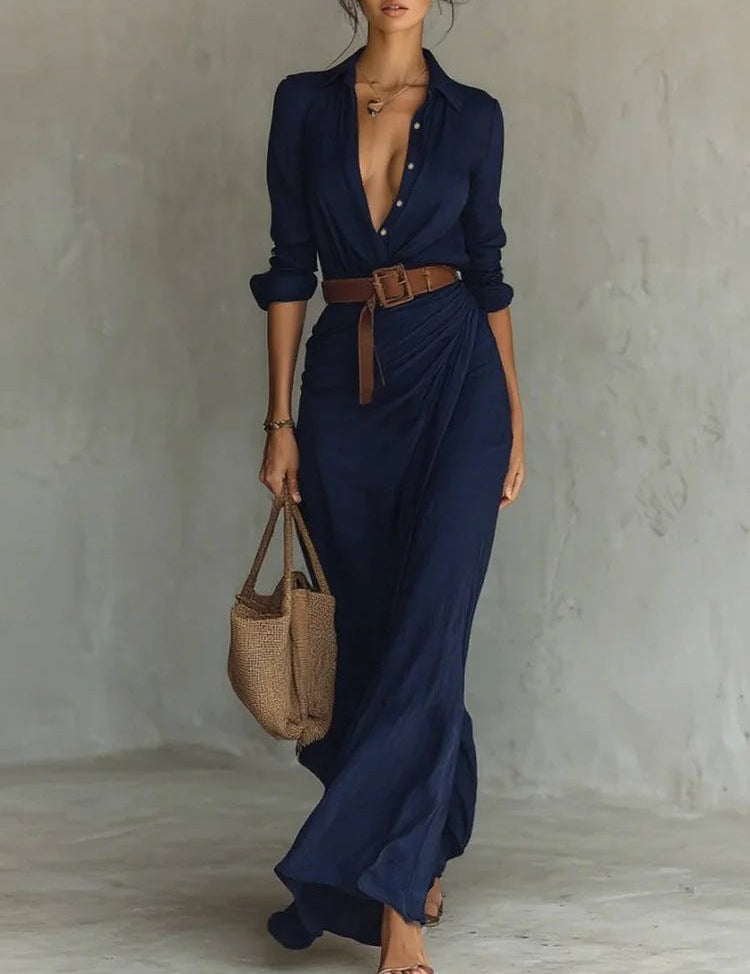 UNA | LAPEL-WRAP MAXI DRESS