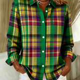 ELINDRA™ - CHECKED HOODIE BLOUSE IN VIVID GREEN TONES