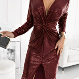MARIA FROSTED GLAMOUR | ELEGANT EVENING DRESS WITH SEQUINS AND SLIT