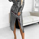 MARIA FROSTED GLAMOUR | ELEGANT EVENING DRESS WITH SEQUINS AND SLIT