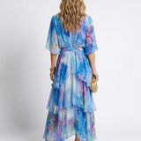 Calista | Sheer Layered V Neck Tie Waist Maxi Dress