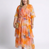 Calista | Sheer Layered V Neck Tie Waist Maxi Dress