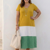 Thalia | Short Sleeve Color Block V Neck Midi Dress