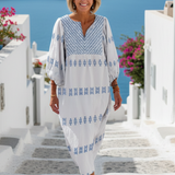 Evadne | V Neck Long Sleeve Embroidered Maxi Dress