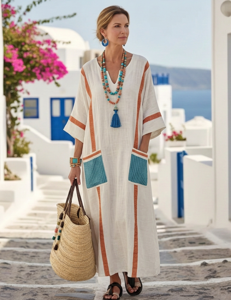 Noemi | V Neck Half Sleeve Pocket Maxi Dress