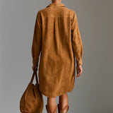 Sybil | Loose Lapel V-Neck Printed Long-Sleeved Midi Dress