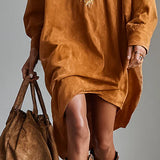 Sybil | Loose Lapel V-Neck Printed Long-Sleeved Midi Dress