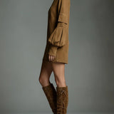 LILLY | SUEDE TURTLENECK MINI DRESS WITH VINTAGE CHARM