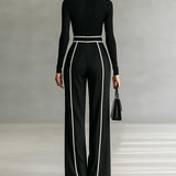 REFINED HIGH-NECK TOP & WIDE-LEG PANTS SET (FREE BELT)