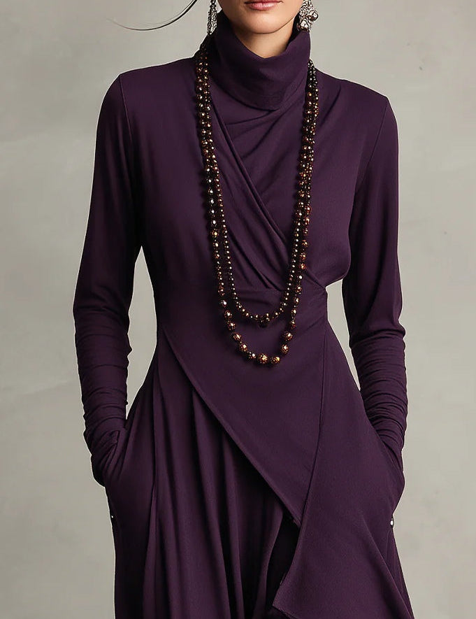 Irene | High-neck Asymmetrical Pleated Dress