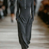 Luna™ | Turtleneck Zip-up Loose-fitting Casual Maxi Dress
