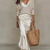Effortless Ivory Knit & Satin Midi Ensemble