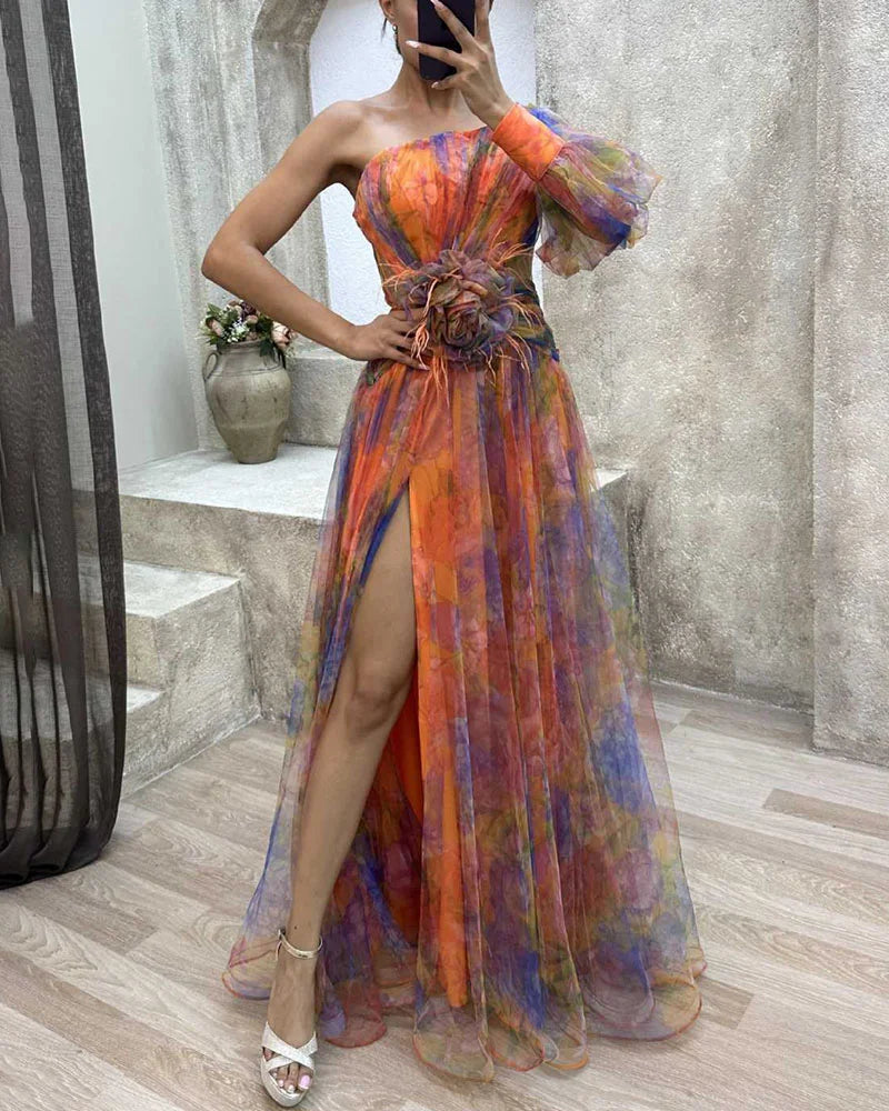 Orit™ | Asymmetrical One Sleeve Split Dress