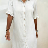 Maria | Comfortable Denim Dress with Flattering Pleats