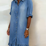 Maria | Comfortable Denim Dress with Flattering Pleats
