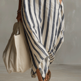 Casual Striped Shirt Bohemian Style Maxi Dress