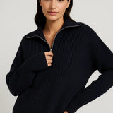 FFION | WAFFLE-KNITIP-COLLAR SWEATER