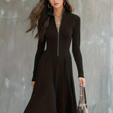 ZINNIA | ZIPPERED LONG SLEEVE DRESS WITH STRETCH FABRIC