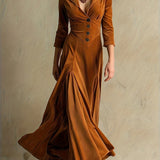 ELOWENNA | ELEGANT BUTTON-FRONT COLLAR DRESS WITH 7/8 SLEEVE