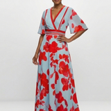 Corinne | V Neck Short Sleeve Floral Maxi Dress