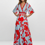 Corinne | V Neck Short Sleeve Floral Maxi Dress