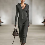 LIORRA | LONG-SLEEVE TUNIC DRESS WITH HOOD AND ZIPPER DETAIL