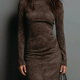 SELWYNNE | HIGH-NECK SUEDE MAXI DRESS