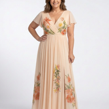 Calista | V Neck Short Sleeve Pleated Floral Maxi Dress