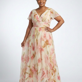 Elara | V Neck Short Sleeve Floral Maxi Dress