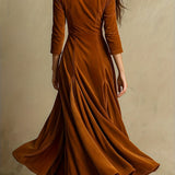 ELOWENNA | ELEGANT BUTTON-FRONT COLLAR DRESS WITH 7/8 SLEEVE