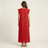 Josette | Ruffle V-Neck Linen Maxi Dress