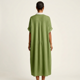 Kamira | Contrast-Collar Button-Front Short-Sleeve Maxi Shirt Dress