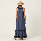 Mayline | Sleeveless Ruffle-Neck Contrast-Trim Maxi Dress