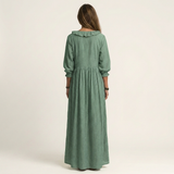 Yosetta | Ruffle V-Neck Striped Lantern-Sleeve Maxi Dress