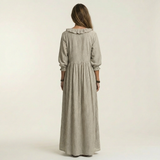 Yosetta | Ruffle V-Neck Striped Lantern-Sleeve Maxi Dress