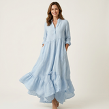 Jilana | Stand-Collar Button-Front Ruffle Hem Maxi Dress