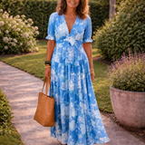 Ione | Short Sleeve V Neck Floral Midi Dress