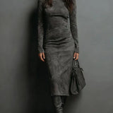 SELWYNNE | HIGH-NECK SUEDE MAXI DRESS