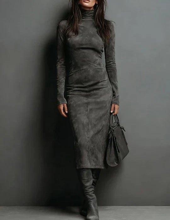 SELWYNNE | HIGH-NECK SUEDE MAXI DRESS