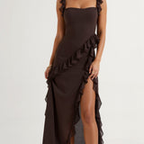 SOLANDRA | PROM DRESS WITH RUFFLE AND SLIT MAXI