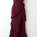 SOLANDRA | PROM DRESS WITH RUFFLE AND SLIT MAXI