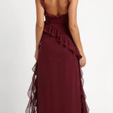 SOLANDRA | PROM DRESS WITH RUFFLE AND SLIT MAXI