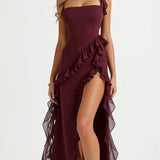SOLANDRA | PROM DRESS WITH RUFFLE AND SLIT MAXI