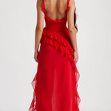 SOLANDRA | PROM DRESS WITH RUFFLE AND SLIT MAXI