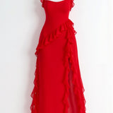 SOLANDRA | PROM DRESS WITH RUFFLE AND SLIT MAXI