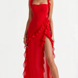 SOLANDRA | PROM DRESS WITH RUFFLE AND SLIT MAXI