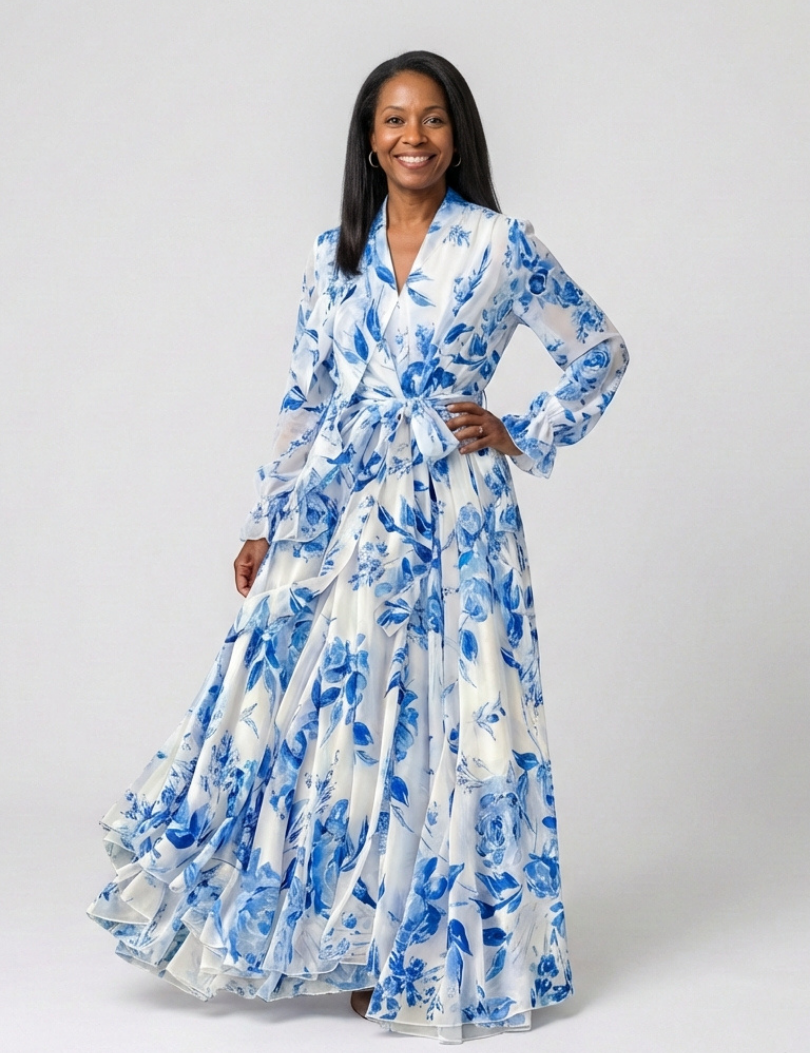 Lillian | Floral Long Sleeve Wrap Maxi Dress