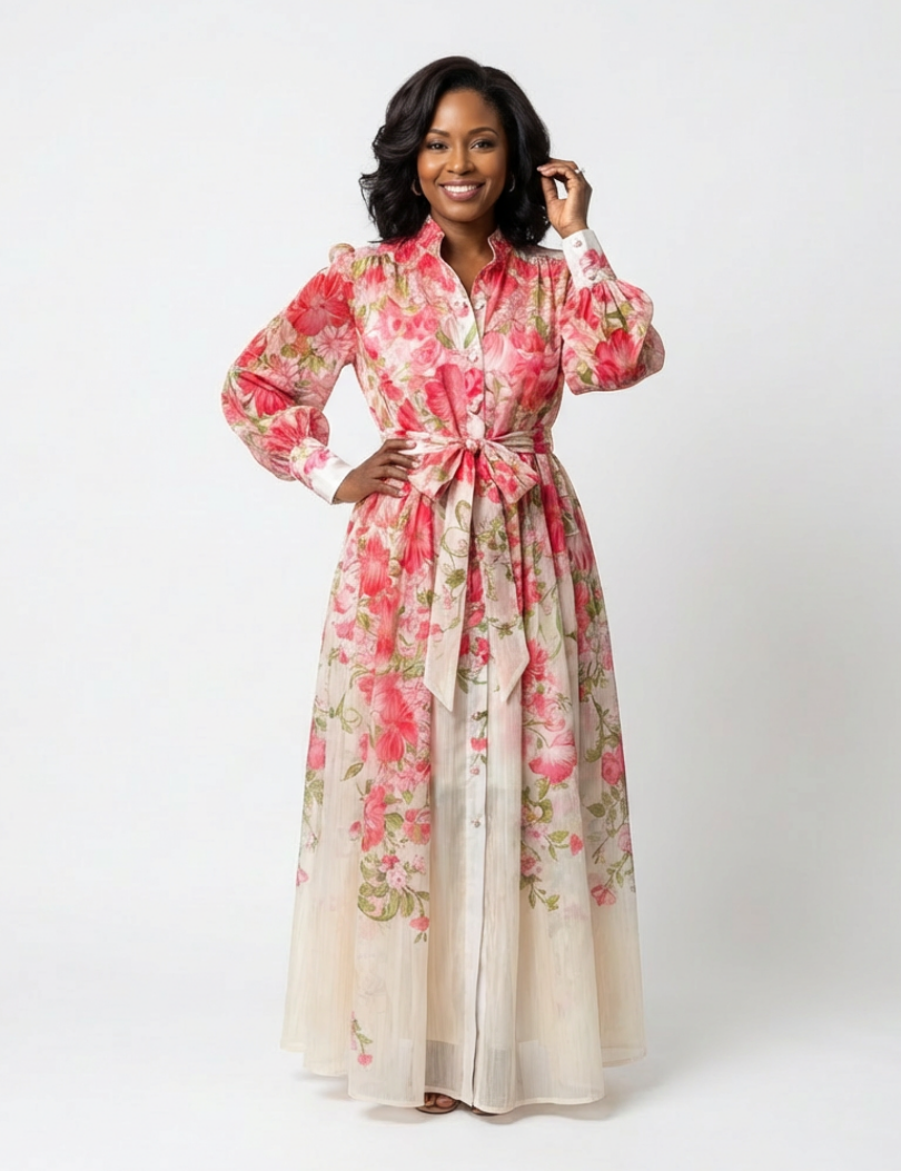 Cressida - Floral Sheer Long Sleeve Maxi Dress