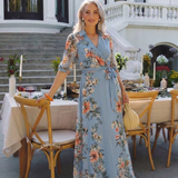 Elowen | Floral Wrap V Neck Maxi Dress